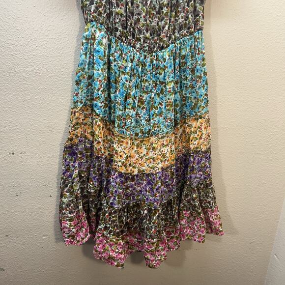 VTG 90s Y2K Jackpot Cottagecore Dress Tiered Midi Boho Puffed Sleeves Womens L - Picture 7 of 7